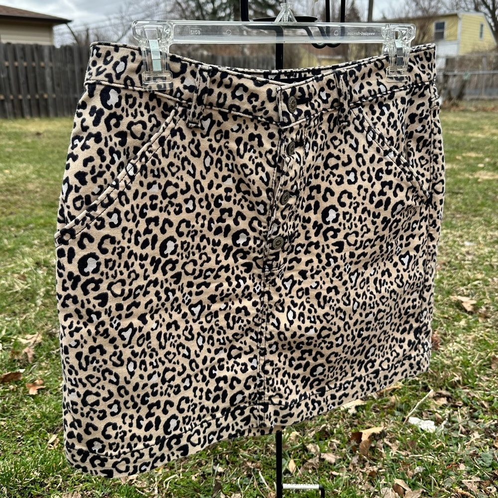 Holster Leopard Print Button-Fly Mini Skirt